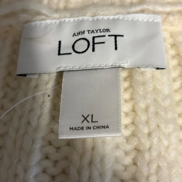 LOFT Cream Faux Fur Cardigan Sweater